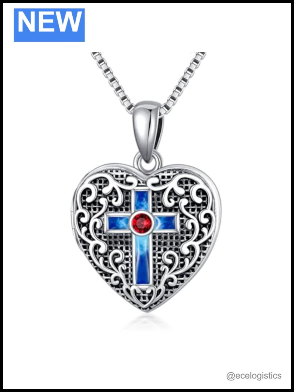 SOULMEET Heart Shaped Cross Locket Necklace S925 Sterling Silver